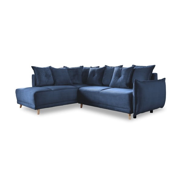 Divano letto angolare in velluto a coste blu scuro (angolo sinistro) Lazy Lukka - Miuform