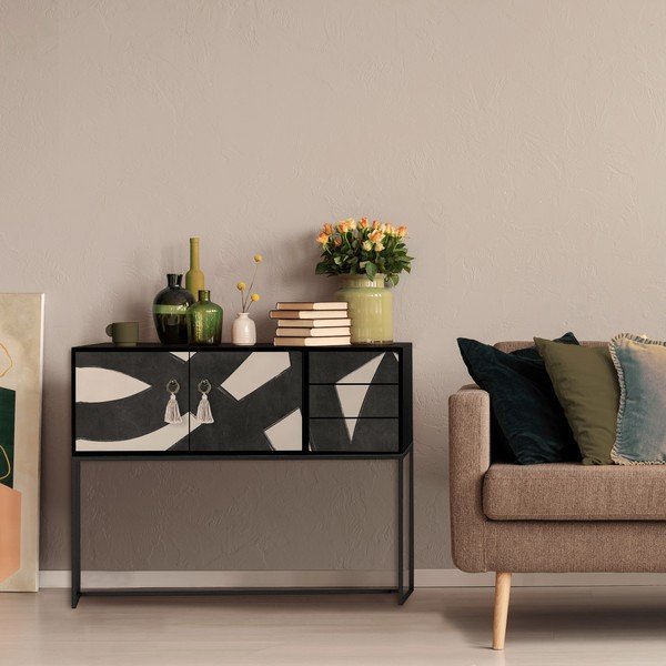 Cassettiera bassa nera e beige 113x92 cm Freya - Really Nice Things-image-2