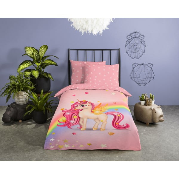 Set copripiumino e federa da bambini rosa in cotone per letto singolo 140x200 cm Little – Good Morning-image-1