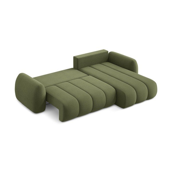 Divano angolare verde allungabile/con contenitore (con penisola a destra/con chaise lounge) con rivestimento in bouclé Pele – Makamii-image-4