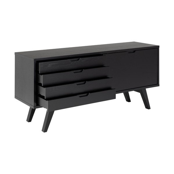 Cassettiera bassa nera in rovere con ante scorrevoli 160x72 cm A-Line - Actona-image-3