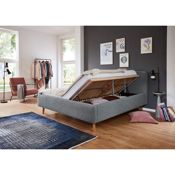 Letto matrimoniale imbottito grigio scuro con contenitore con rete inclusa 180x200 cm Mattis – Meise Möbel-image-3