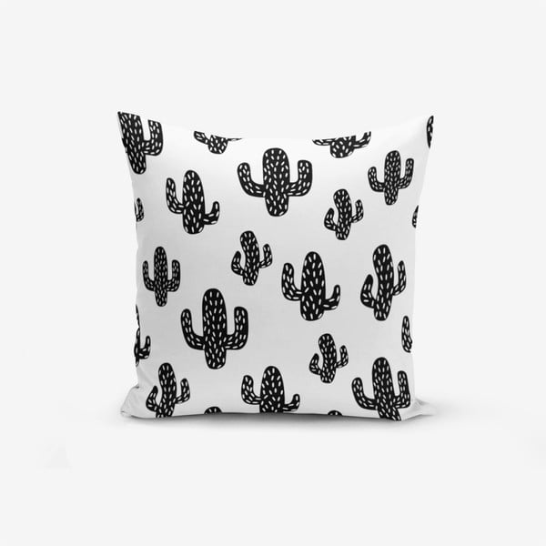 Federa bianca e nera in misto cotone Black White Cactus, 45 x 45 cm - Minimalist Cushion Covers