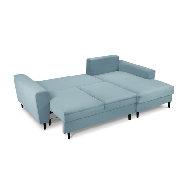 Divano angolare azzurro allungabile e con contenitore (con penisola a destra/con chaise lounge) con rivestimento in velluto a coste Kyoto – Cosmopolitan Design-image-2
