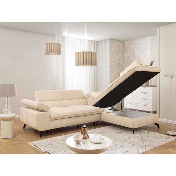 Divano angolare color crema (con penisola a destra/a L) con rivestimento in ciniglia Marbeya  – Ropez-image-4