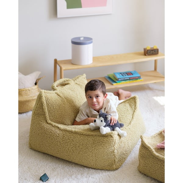 Pouf a sacco per bambini verde con rivestimento in bouclé Chair – Wigiwama-image-2