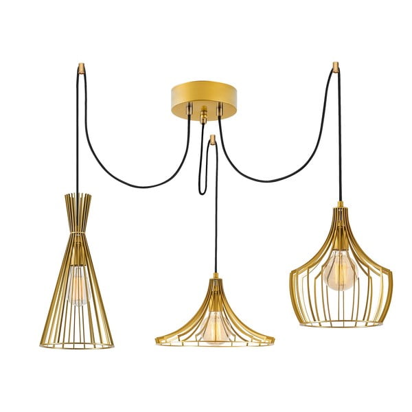 Lampadario dorato con paralume in metallo Mezopotamya – Opviq lights-image-2