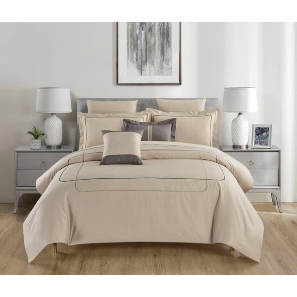 Set copripiumino e federa beige in cotone renforcé per letto singolo con lenzuolo incluso/6 pezzi 140x200 cm Calm of Lines – Mila Home Luxury