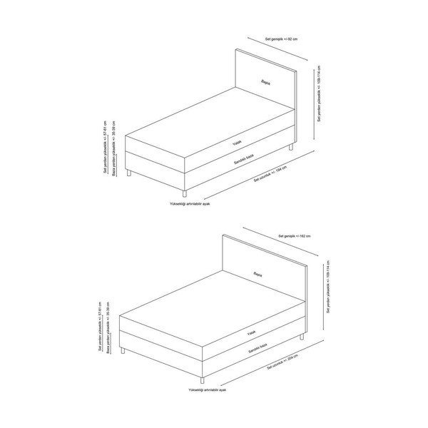 Letto matrimoniale beige imbottito con spazio contenitivo con rete inclusa 160x200 cm Safir – Kalune Design-image-3
