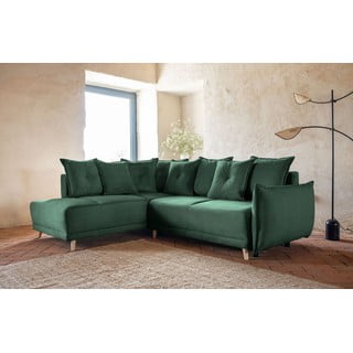 Divano letto in velluto a coste verde (angolo sinistro) Lazy Lukka - Miuform