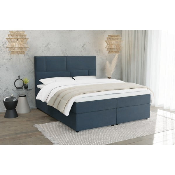 Letto boxspring blu scuro con contenitore 180x200 cm Lola - Ropez-image-1