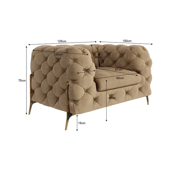 Poltrona marrone chiaro con rivestimento in velluto Chelsea Bis – Ropez-image-3