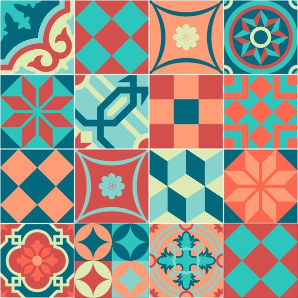 Set di 16 adesivi murali Tiles Azulejos Colorful Vintage Style, 10 x 10 cm - Ambiance-image-1