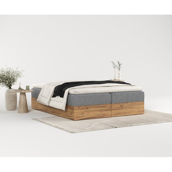Letto boxspring con contenitore in colore grigio-naturale 200x200 cm Faro - Maison de Rêve-image-4