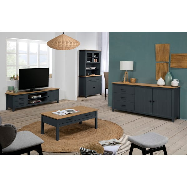 Cassettiera bassa blu scuro in legno di pino 150x80 cm Miranda - Marckeric-image-1