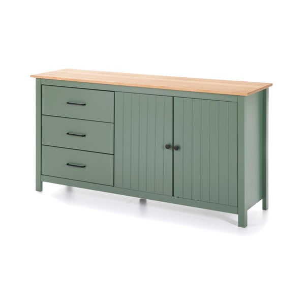 Cassettiera bassa in legno di pino di colore verde-naturale 150x80 cm Miranda - Marckeric-image-3
