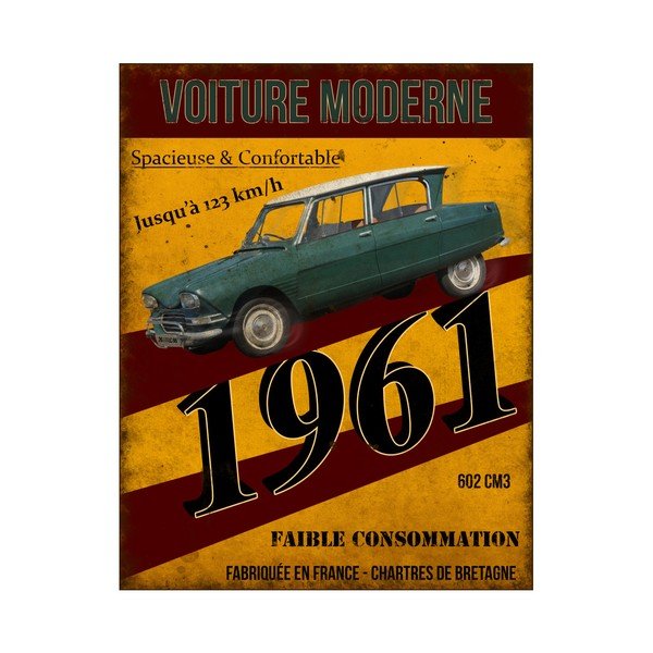 Cartello in metallo Voiture 1961, 22 x 28 cm - Antic Line