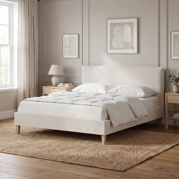 Letto matrimoniale imbottito crema con griglia 200x200 cm Tina - Ropez-image-1