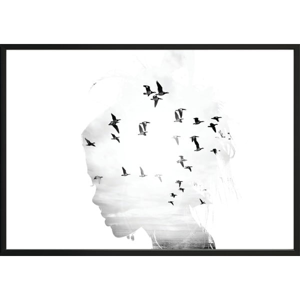 Poster da parete in cornice GIRL/SILHOUETTE/BIRDS, 50 x 70 cm Girl Silhouette - DecoKing