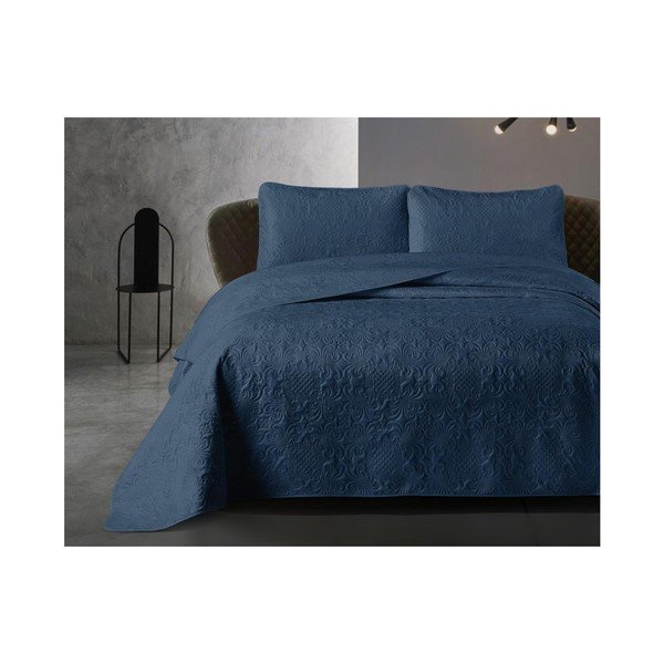 Copriletto in microfibra blu con due federe Velvet Clara, 250 x 260 cm - Dreamhouse