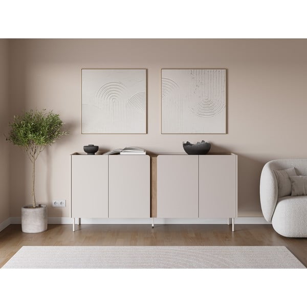 Cassettiera effetto rovere in colore crema-naturale 180x82x40 cm Lucile - Marckeric-image-1