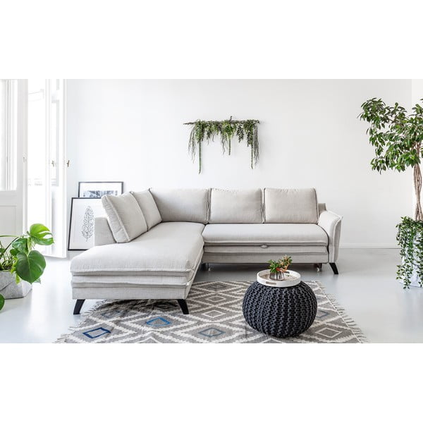 Divano letto angolare beige chiaro L, angolo sinistro Charming Charlie - Miuform-image-1