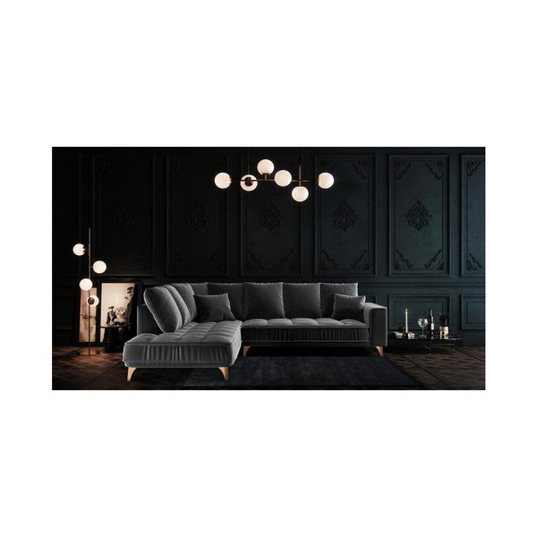 Divano angolare in velluto grigio scuro Devichy , angolo sinistro, 288 cm Chloe - devichy-image-3