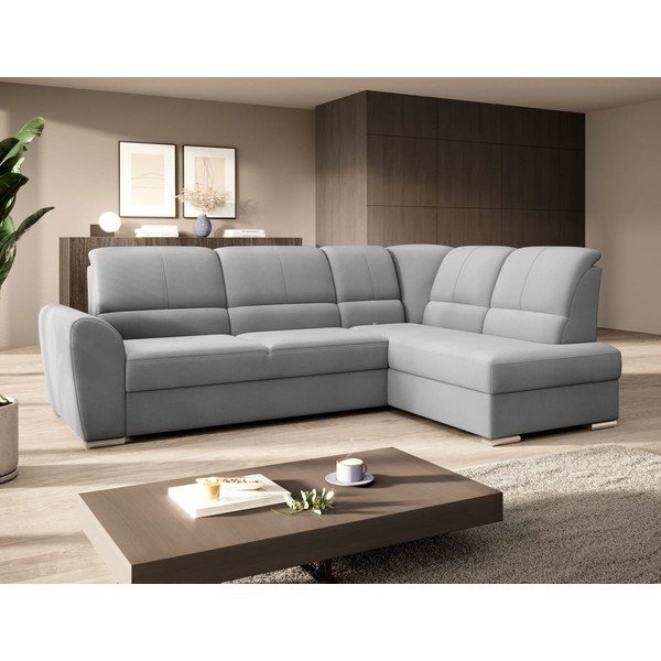 Divano angolare grigio allungabile/con contenitore (con penisola a destra/a L) e rivestimento in velluto Siber – ELTAP-image-4