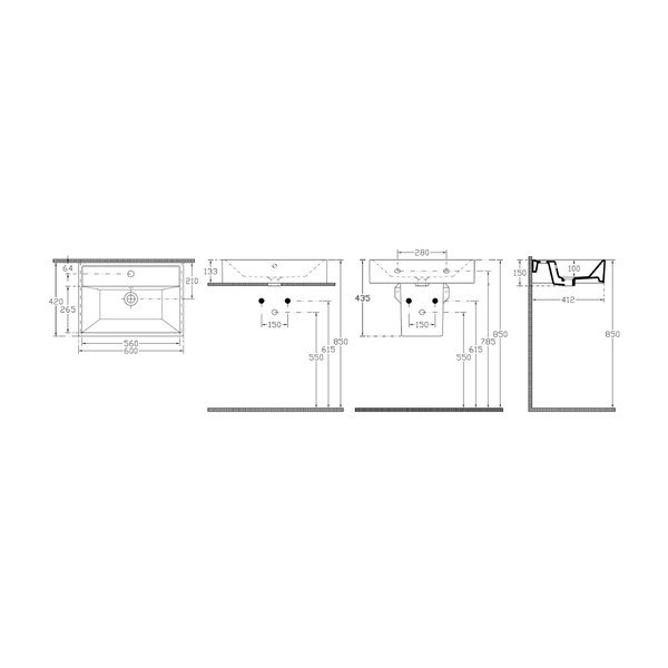 Lavabo nero in ceramica 60x42 cm Sistema – Sapho-image-4