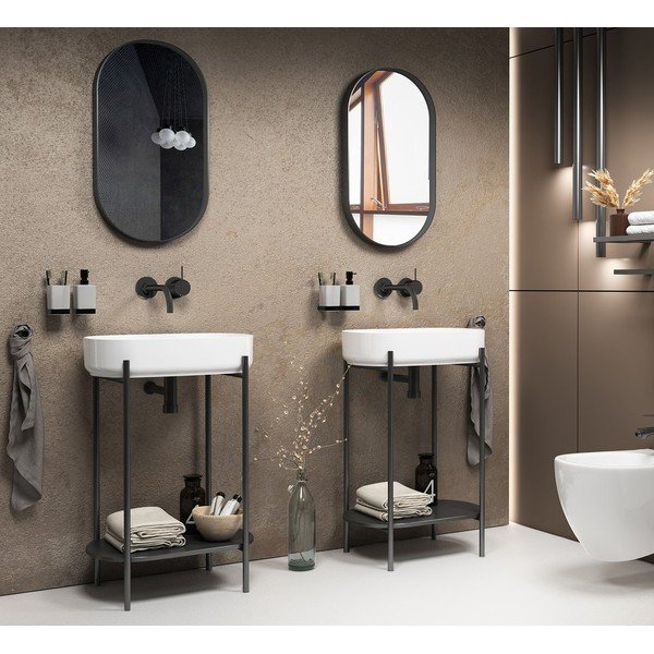 Scaffale da sotto lavabo nero in metallo 40x82 cm Puno – Sapho-image-1