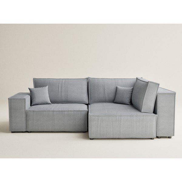 Divano angolare grigio allungabile/con contenitore (con penisola a destra/a L) con rivestimento in velluto a coste Tonga – Maison de Rêve-image-2