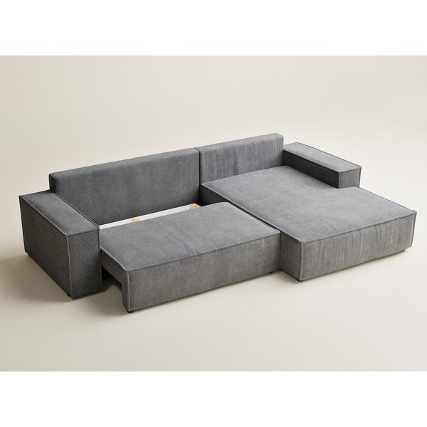 Divano angolare grigio allungabile/con contenitore (con penisola a destra/con chaise lounge) con rivestimento in ciniglia Maze – Maison de Rêve-image-3