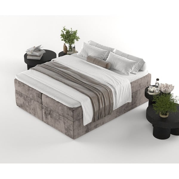 Letto boxspring marrone con contenitore 200x200 cm Yoko - Maison de Rêve-image-4
