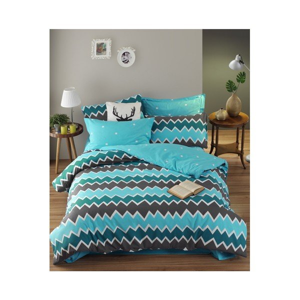 Biancheria da letto in cotone Ranforce con lenzuolo Zigros Antracite, 200 x 220 cm - Mijolnir