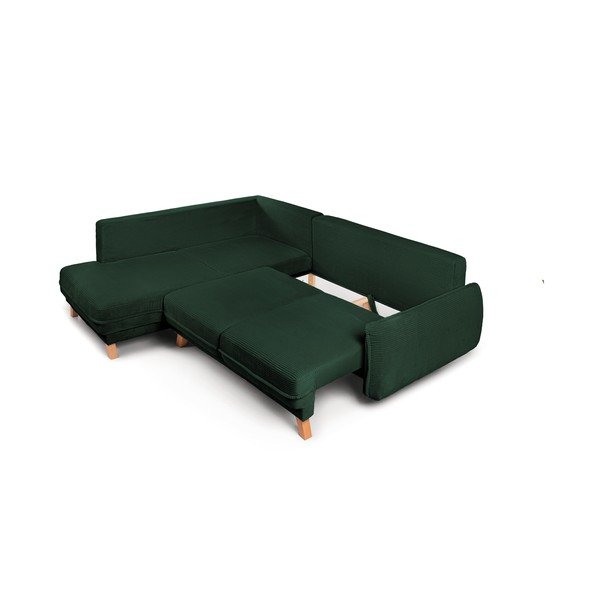 Divano angolare verde scuro allungabile/con contenitore (con penisola a sinistra/a L) con rivestimento in velluto a coste Tori – Bonami Selection-image-2