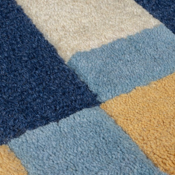 Tappeto blu in lana tessuto a mano 120x170 cm Kai Wool Border - Flair Rugs-image-3