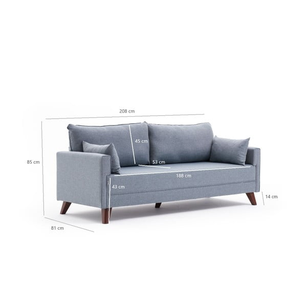 Divano letto azzurro 208 cm Bella - Balcab Home-image-2