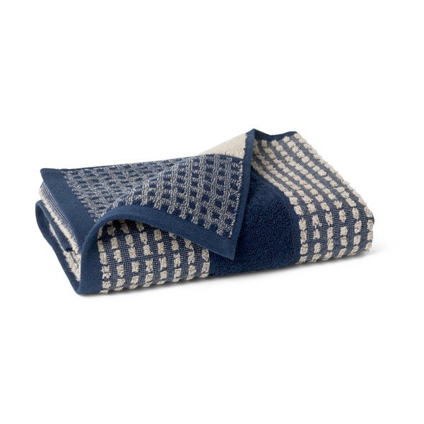 Telo da bagno in cotone biologico blu scuro e beige 70x140 cm Check - JUNA-image-2