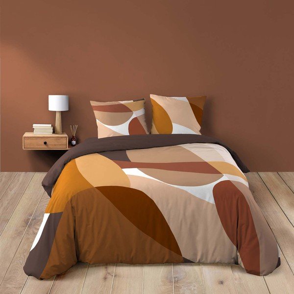Set copripiumino e federa marrone in cotone per letto matrimoniale 3 pezzi 200x200 cm Boogie – douceur d'intérieur-image-4