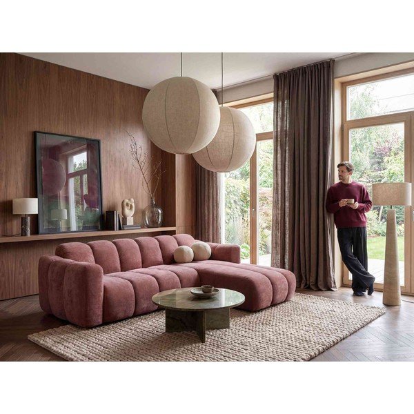 Divano angolare rosso allungabile (con penisola a destra) con rivestimento in ciniglia Michell – Miuform-image-3