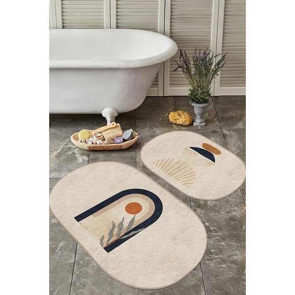 Tappeti da bagno beige in set da 2 100x60 cm - Minimalist Home World-image-2
