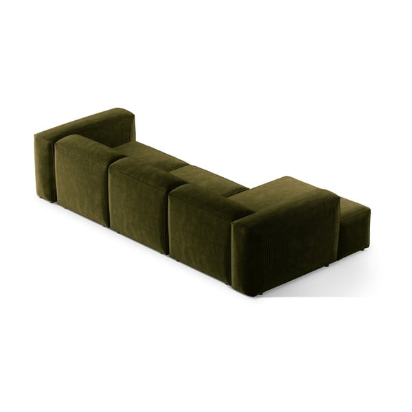 Divano angolare verde (con penisola a sinistra/con chaise lounge) con rivestimento in velluto a coste Bergamo – Cosmopolitan Design-image-4