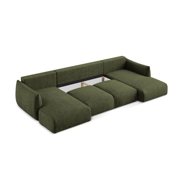 Divano angolare verde allungabile (a U) con rivestimento in ciniglia Leila – Makamii-image-4