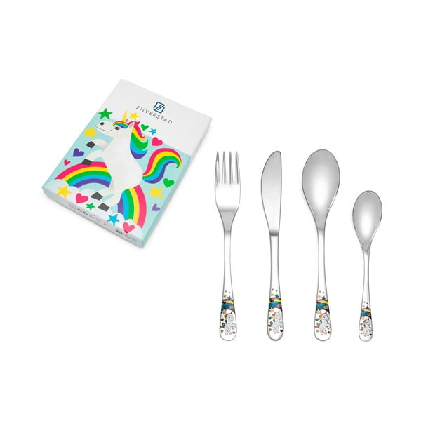 Posate per bambini in acciaio inox argento 4 pezzi Unicorn - Zilverstad-image-3