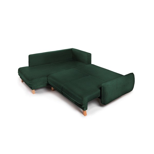 Divano angolare verde scuro allungabile/con contenitore (con penisola a sinistra/a L) con rivestimento in velluto a coste Tori – Bonami Selection-image-3