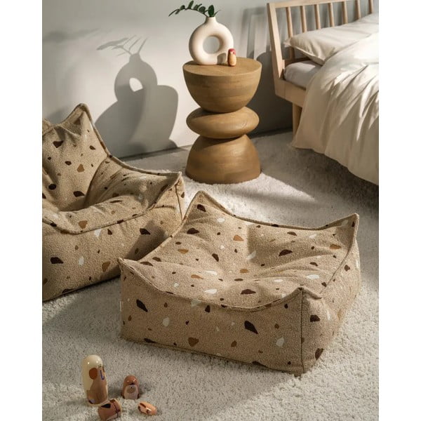 Pouf a sacco per bambini marrone chiaro con rivestimento in bouclé e ciniglia Terrazzo Square – Wigiwama-image-1