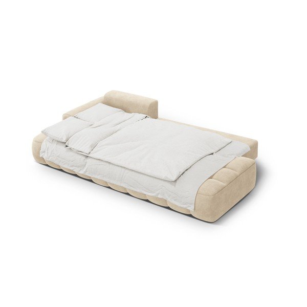 Divano angolare beige allungabile/con contenitore (con penisola a sinistra/con chaise lounge) con rivestimento in velluto Linz – Cosmopolitan Design-image-4