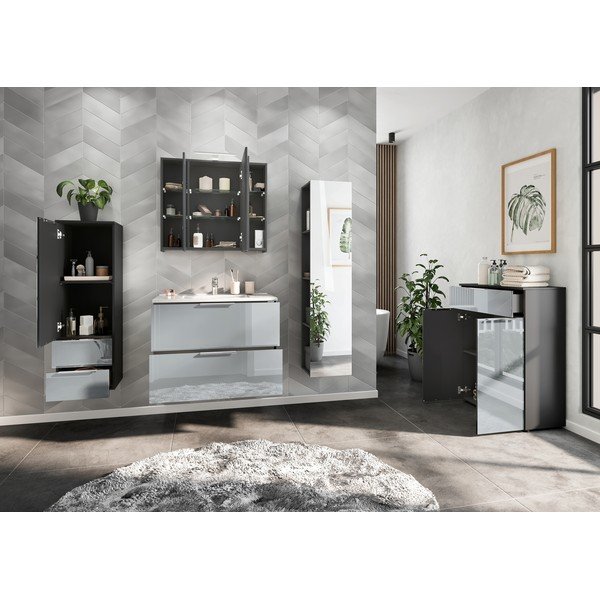 Mobile con lavello grigio lucido da appendere 81x61 cm Vasio – Germania-image-2