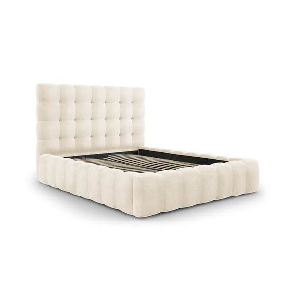 Letto matrimoniale imbottito beige con contenitore con griglia 160x200 cm Bali - Cosmopolitan Design