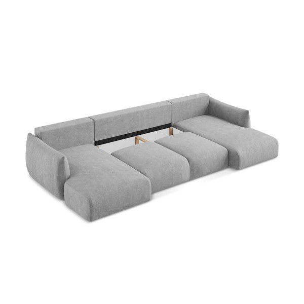 Divano angolare grigio chiaro allungabile (a U) con rivestimento in ciniglia Leila – Makamii-image-4